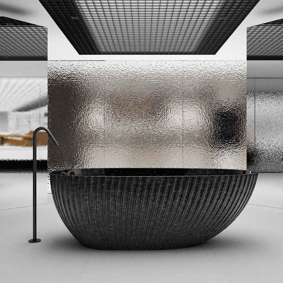 Cada de baie, freestanding, 1700x850x580 mm, negru, din fibra de carbon, ovala, finisaj mat, MonBlari