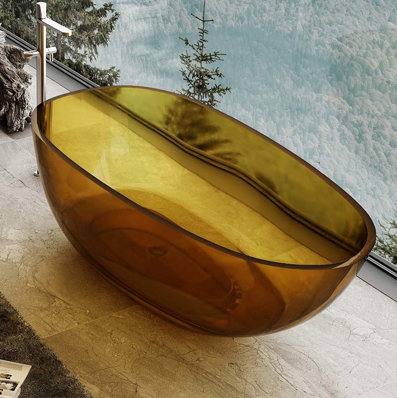 Cada de baie, freestanding, 1700x860x540, din rasina, ovala, auriu transparent, MonBlari