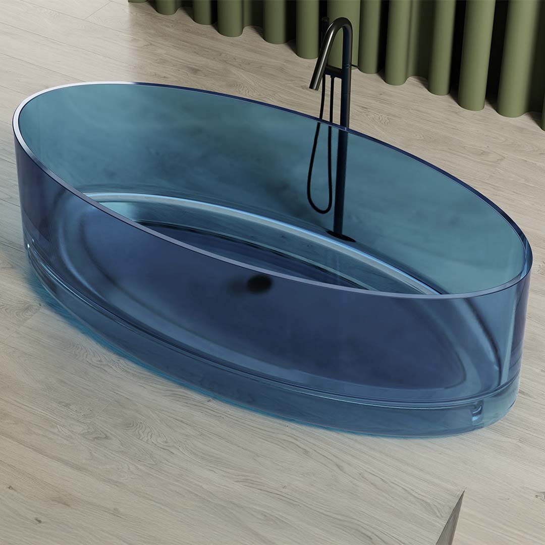 Cada de baie, freestanding, 1750x800x550 mm, din rasina, ovala, albastru transparent, MonBlari