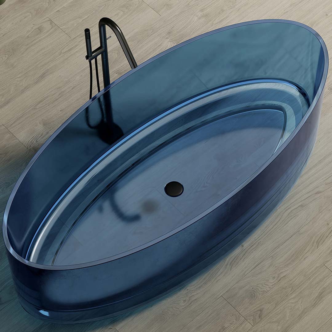 Cada de baie, freestanding, 1750x800x550 mm, din rasina, ovala, albastru transparent, MonBlari