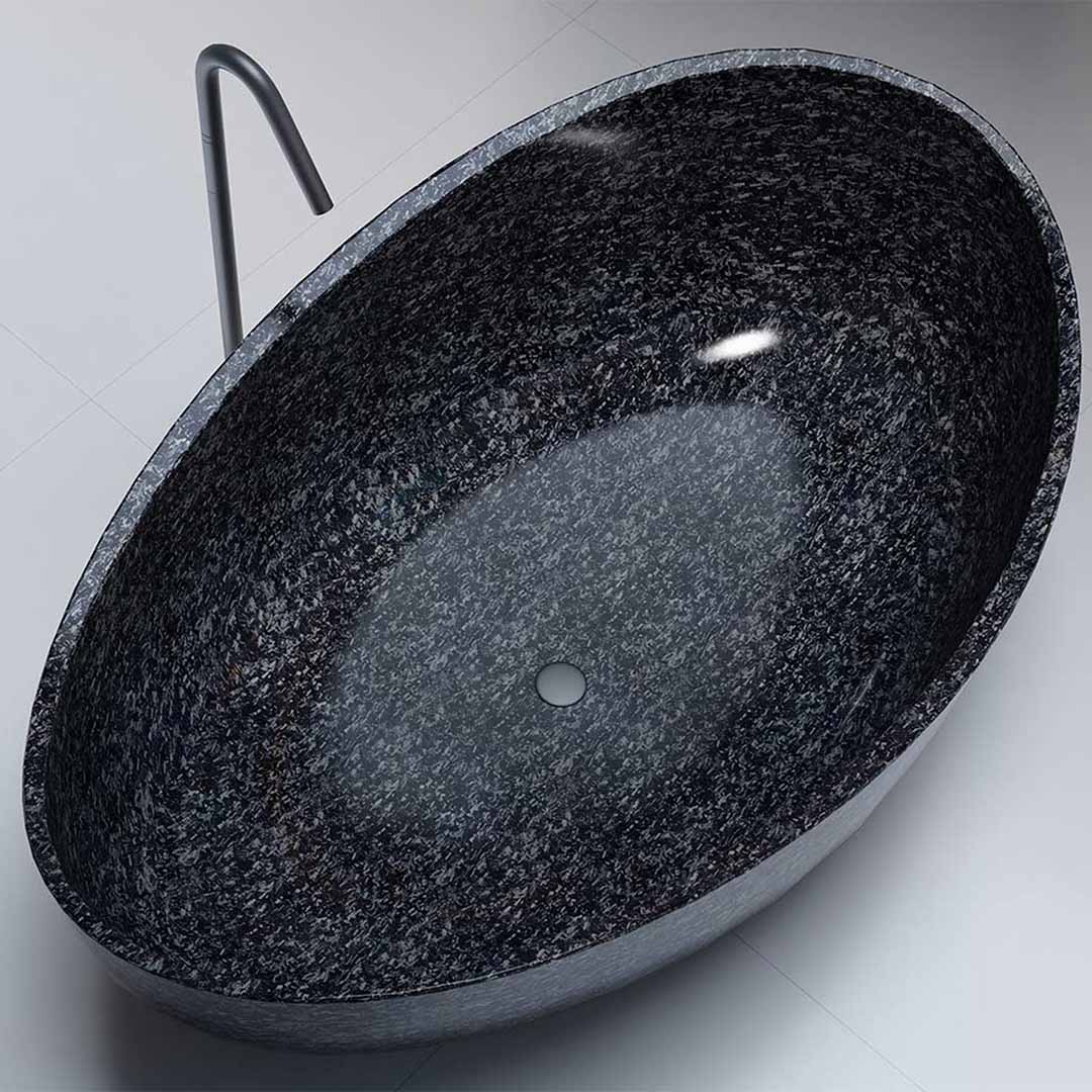 Cada de baie, freestanding, 1800x1100x620 mm, negru, din fibra de carbon Mozaic, forma ovala speciala, MonBlari