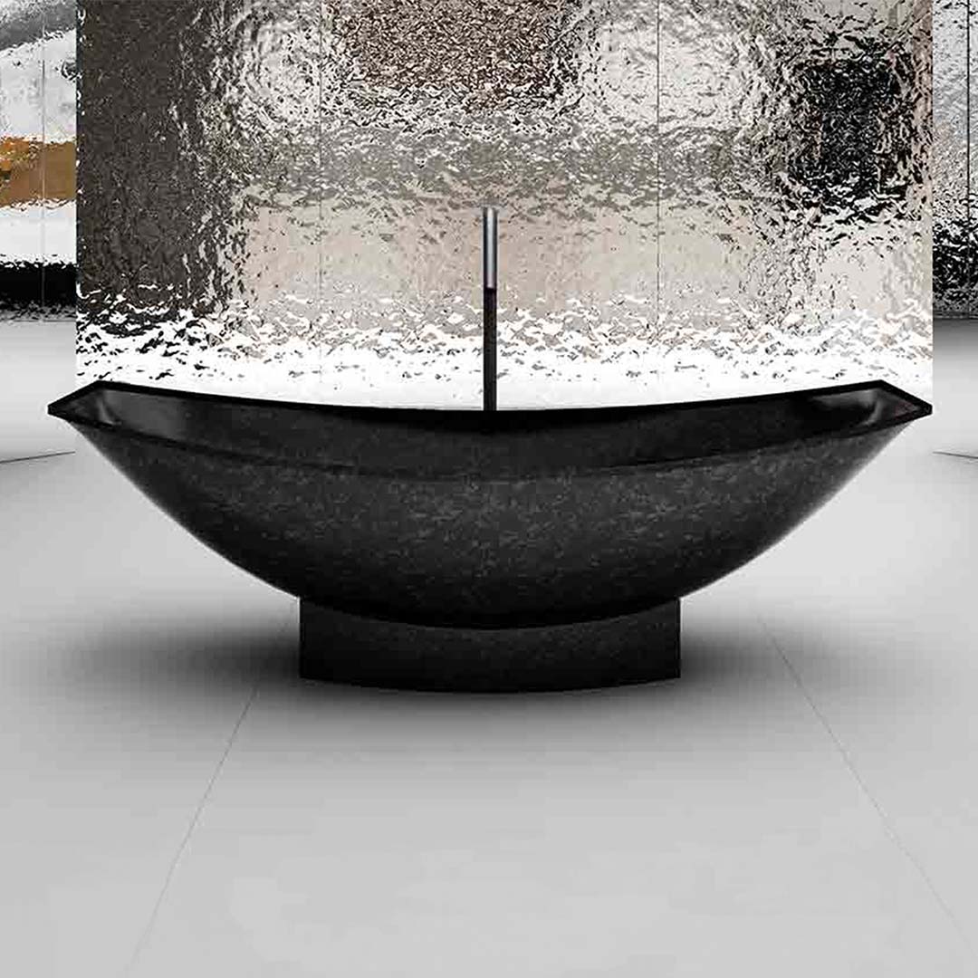 Cada de baie, freestanding, 1800x800x600 mm, negru, din fibra de carbon Mozaic, forma stativ semi-ovala, MonBlari