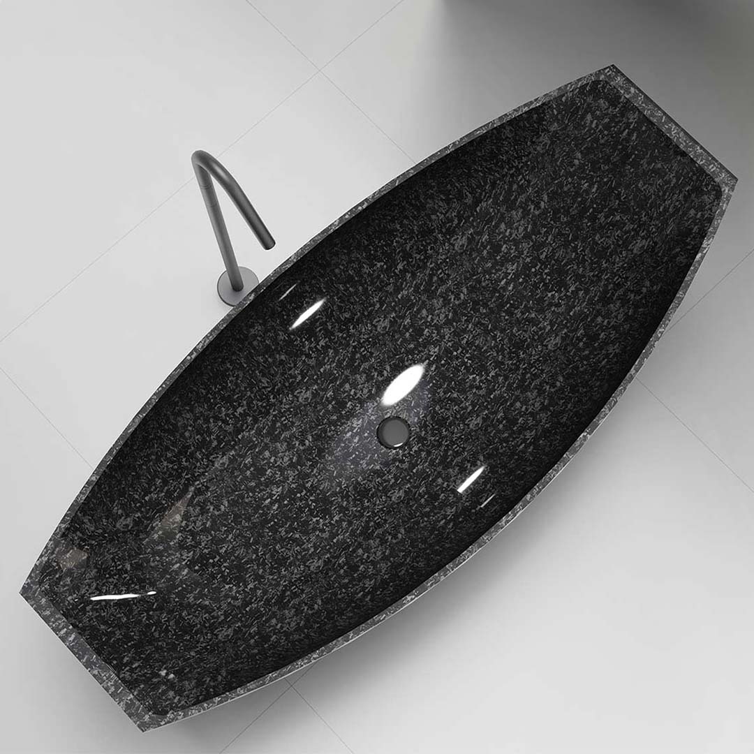 Cada de baie, freestanding, 1800x800x600 mm, negru, din fibra de carbon Mozaic, forma stativ semi-ovala, MonBlari