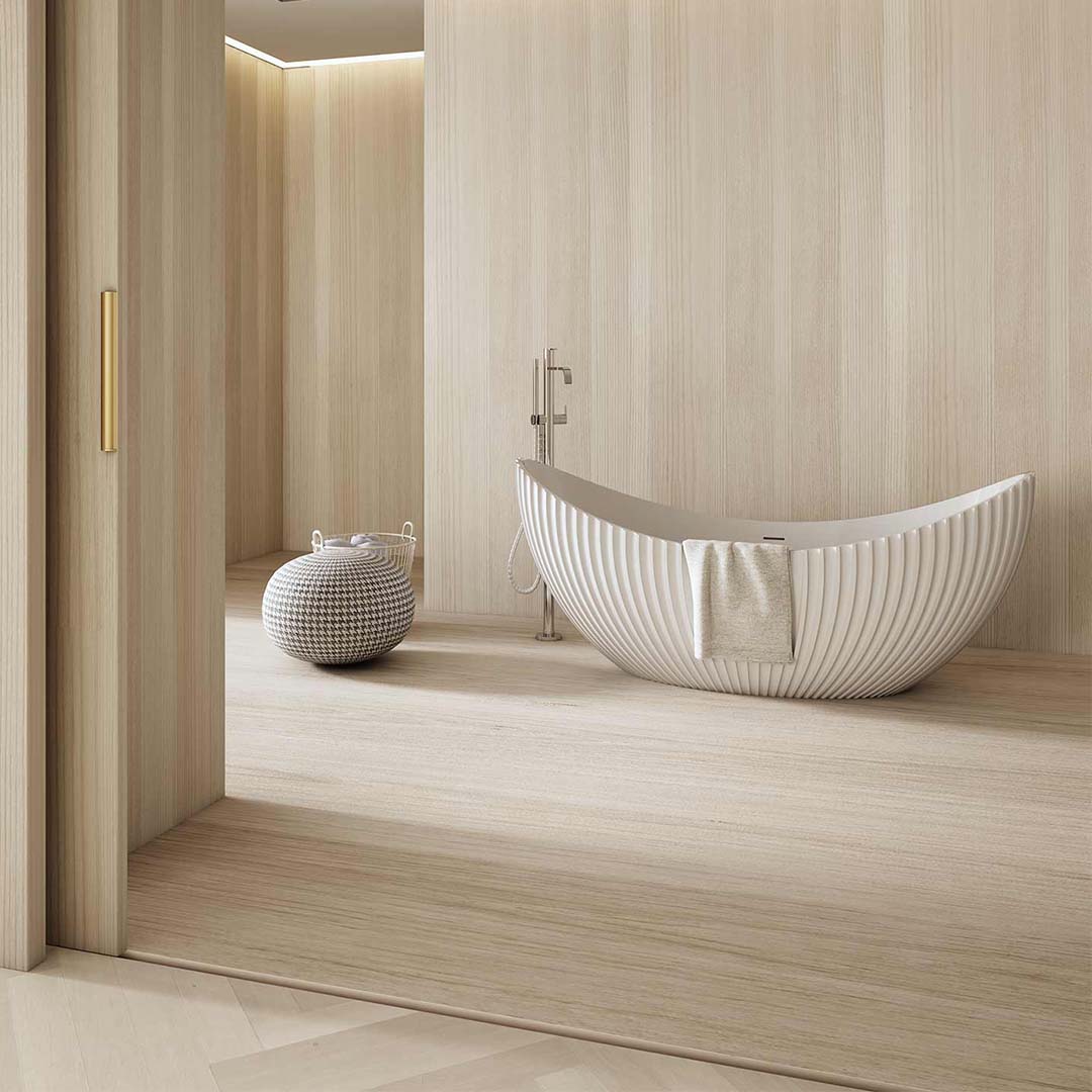 Cada de baie, freestanding, 1800x800x750 mm, din compozit, ovala, cu preaplin, alb mat, cu riflaje, MonBlari