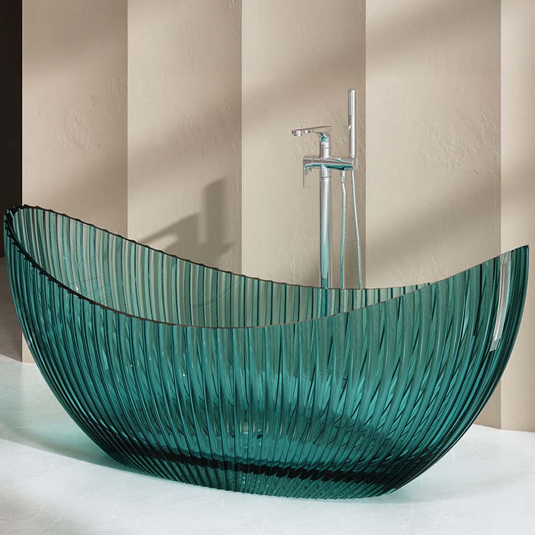 Cada de baie, freestanding, 1800x800x750 mm, din rasina, ovala, turcoaz transparent, cu riflaje, MonBlari