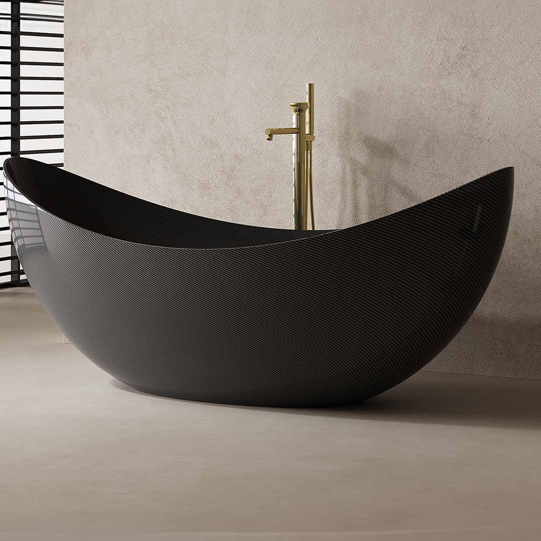 Cada de baie, freestanding, 1800x800x750 mm, negru, din fibra de carbon Twill, forma oval special, MonBlari