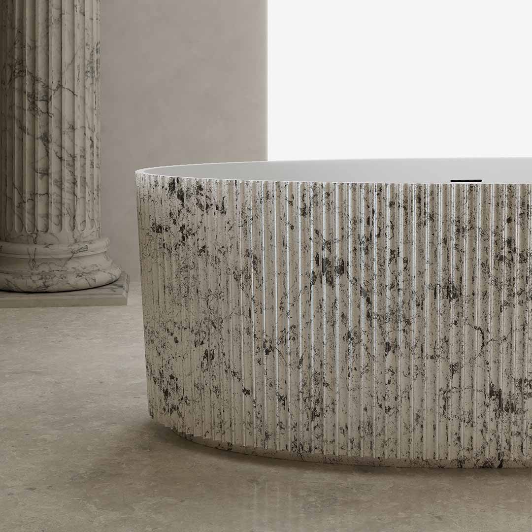 Cada de baie, freestanding, 1800x850x550, din compozit, ovala, alb/gri, riflat, MonBlari