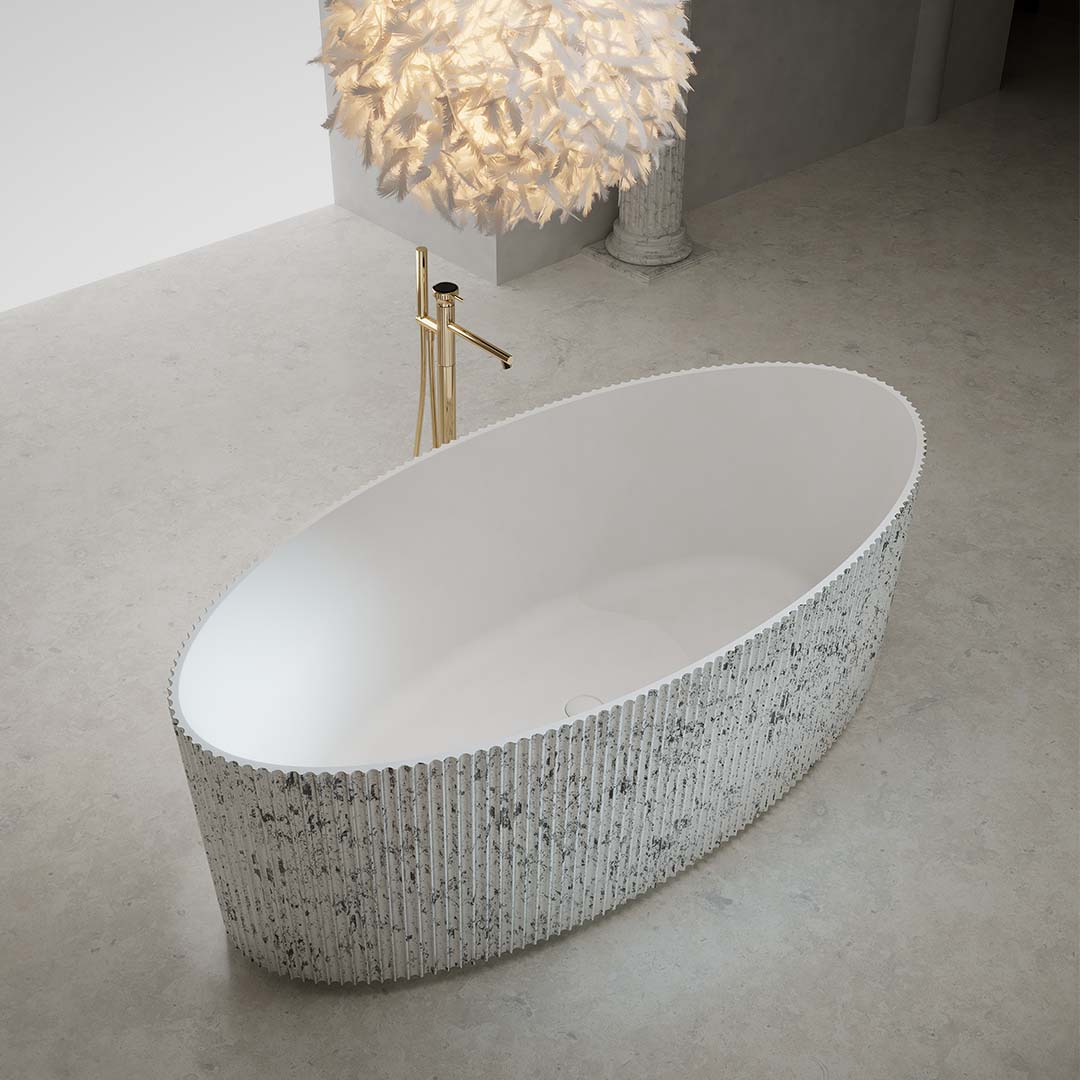 Cada de baie, freestanding, 1800x850x550, din compozit, ovala, alb/gri, riflat, MonBlari