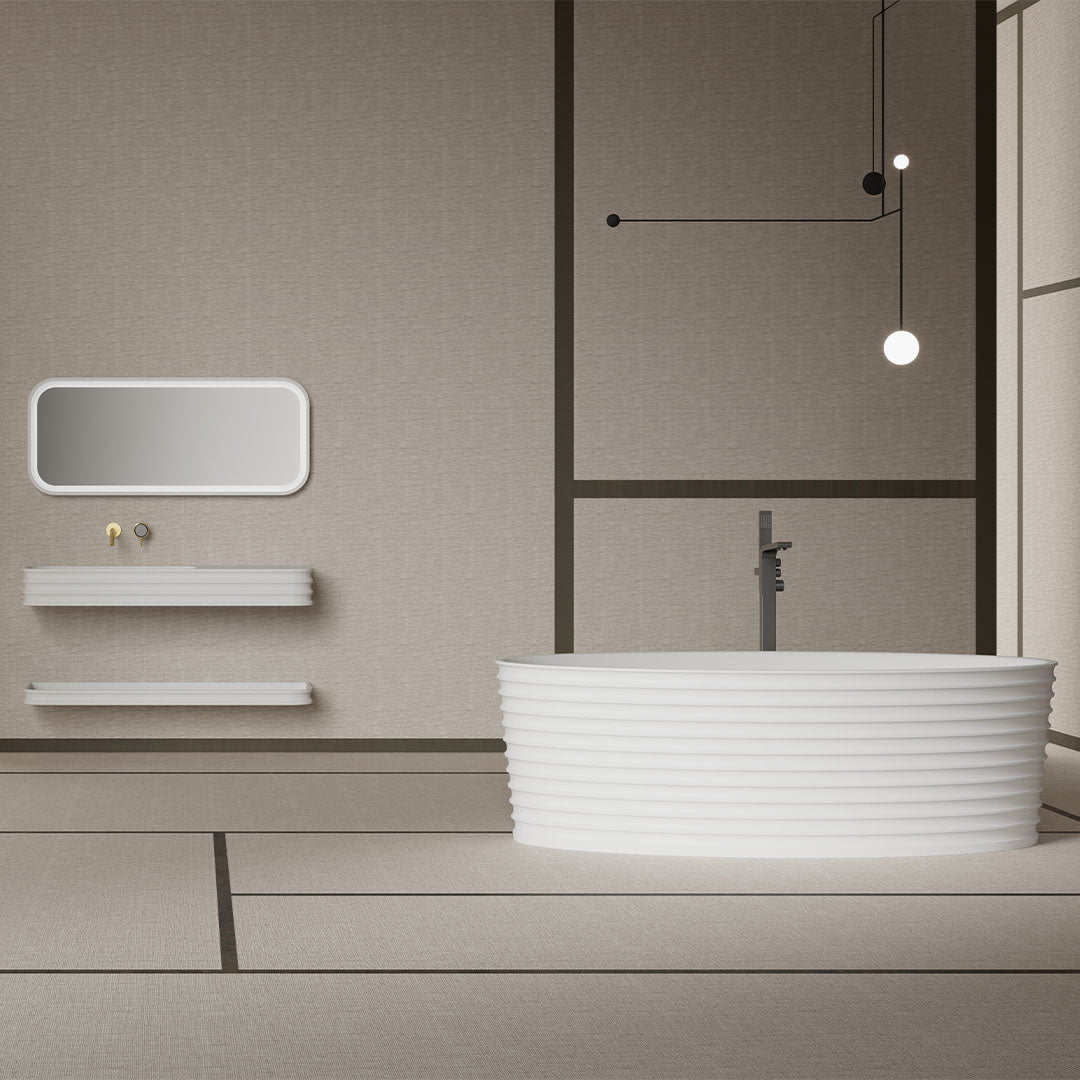 Cada de baie, freestanding, 1800x850x550, din compozit, ovala, alb, MonBlari