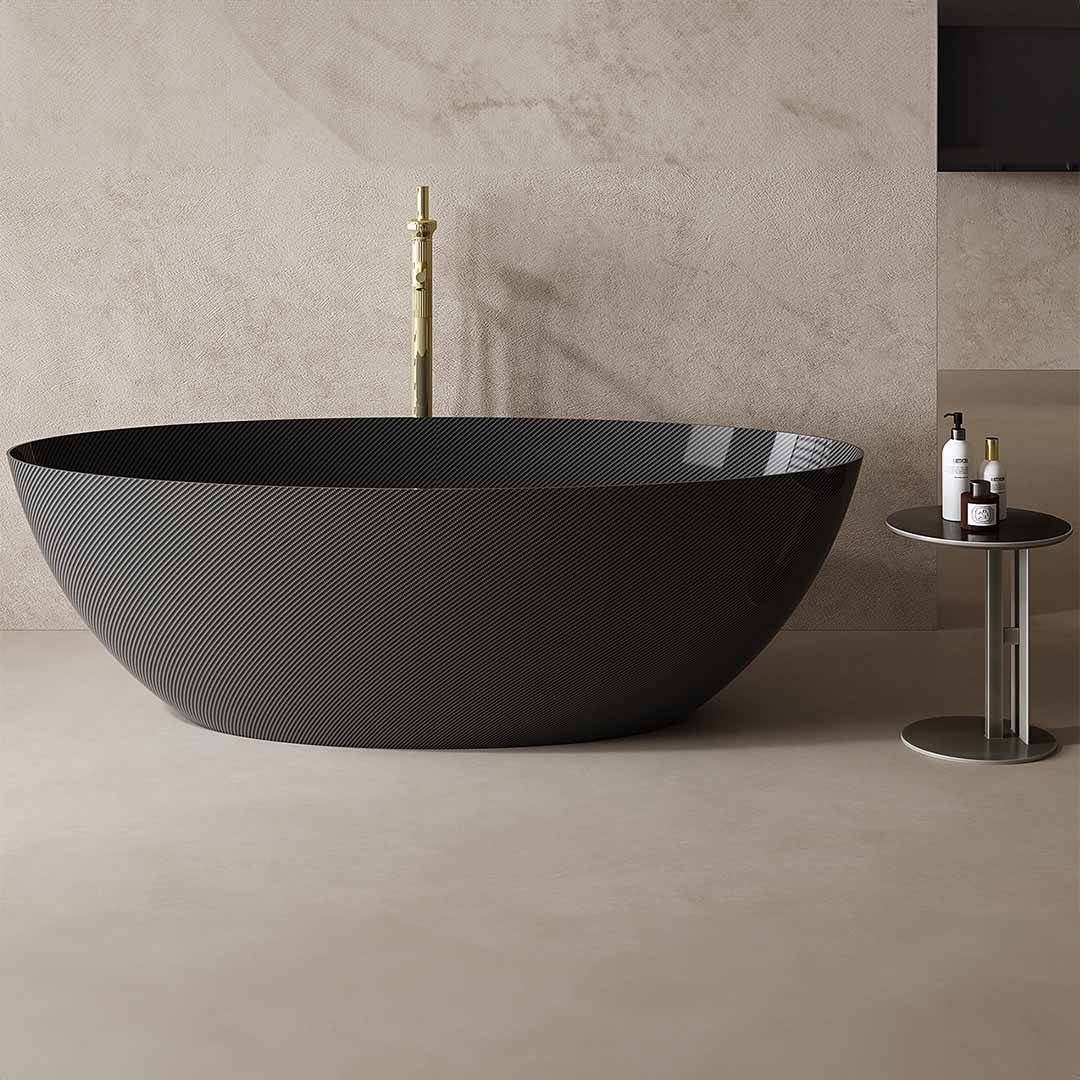 Cada de baie, freestanding, 1800x850x550 mm, negru, din fibra de carbon Twill, forma ovala, MonBlari