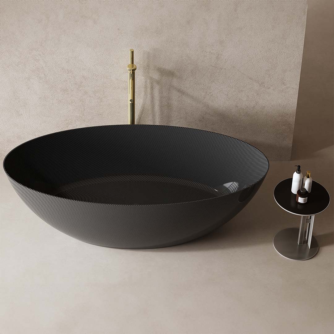 Cada de baie, freestanding, 1800x850x550 mm, negru, din fibra de carbon Twill, forma ovala, MonBlari