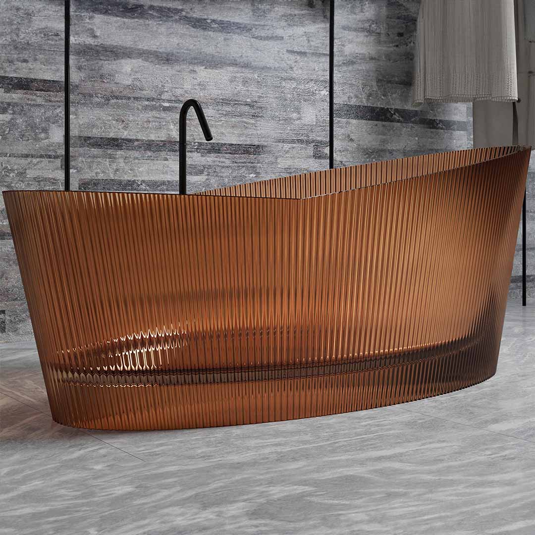 Cada de baie, freestanding, 1800x850x760, din rasina, ovala, cu riflaje, maro transparent, MonBlari