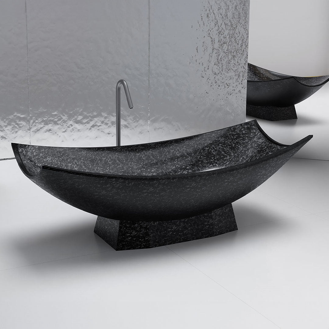 Cada de baie, freestanding, 1800x850x800 mm, negru, din fibra de carbon Mozaic, forma stativ semi-ovala, MonBlari
