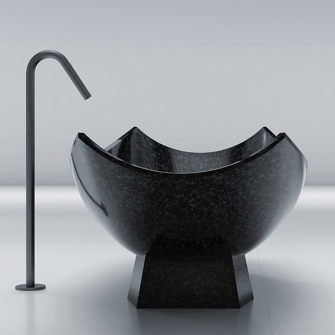 Cada de baie, freestanding, 1800x850x800 mm, negru, din fibra de carbon Mozaic, forma stativ semi-ovala, MonBlari