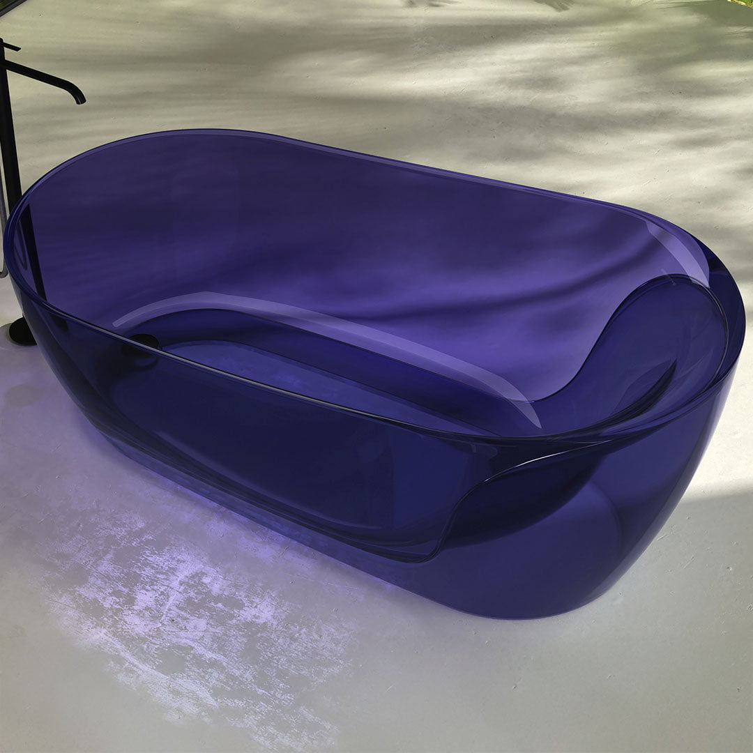 Cada de baie, freestanding, 1800x950x680 mm, din rasina, ovala, margine curbata, violet transparent, MonBlari