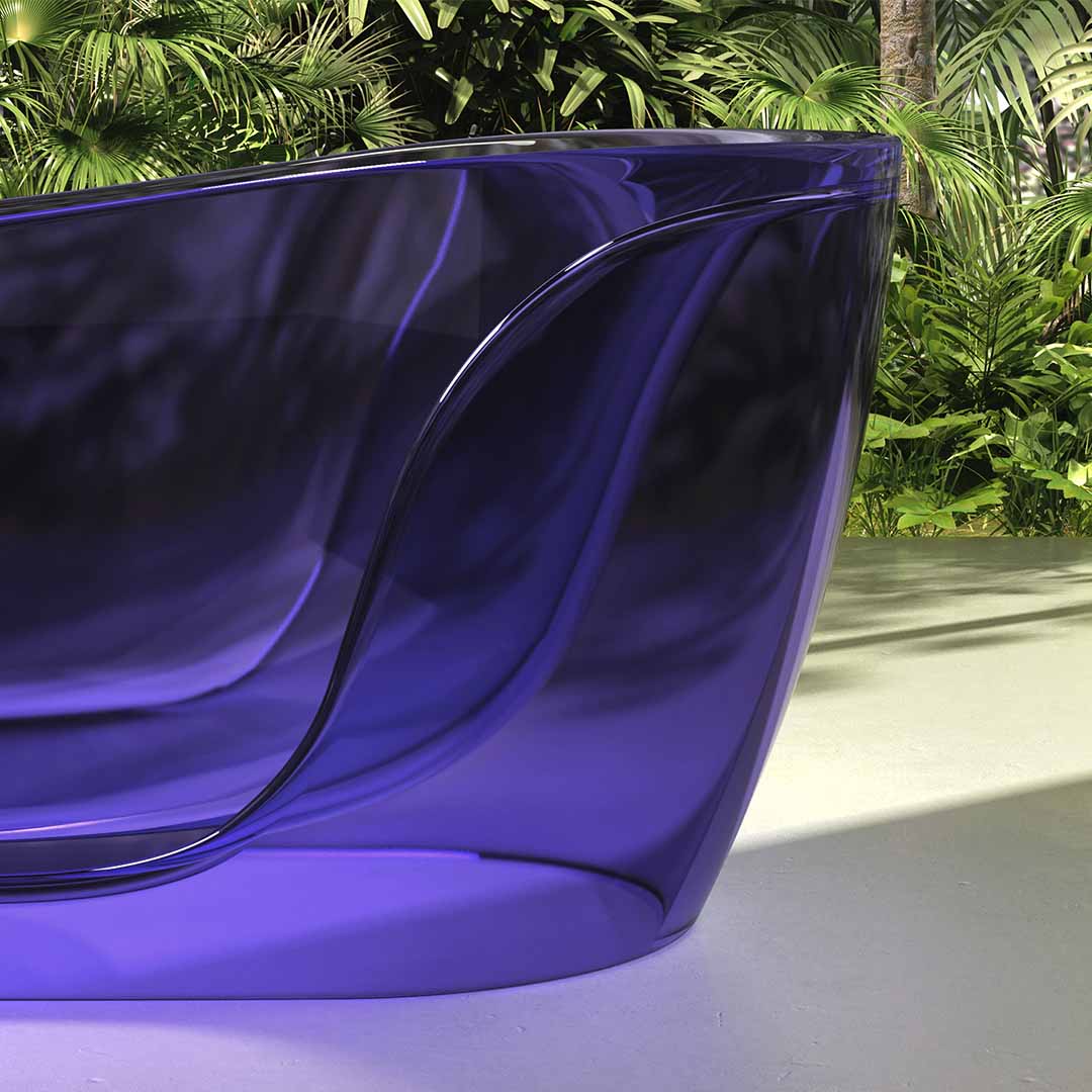 Cada de baie, freestanding, 1800x950x680 mm, din rasina, ovala, margine curbata, violet transparent, MonBlari
