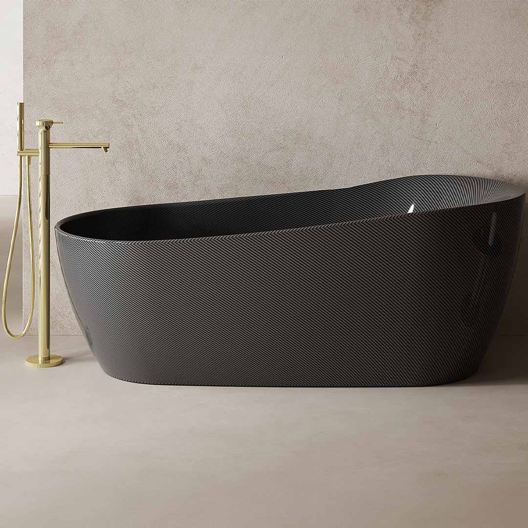 Cada de baie, freestanding, 1800x950x680 mm, negru, din fibra de carbon Twill, forma ovala, MonBlari