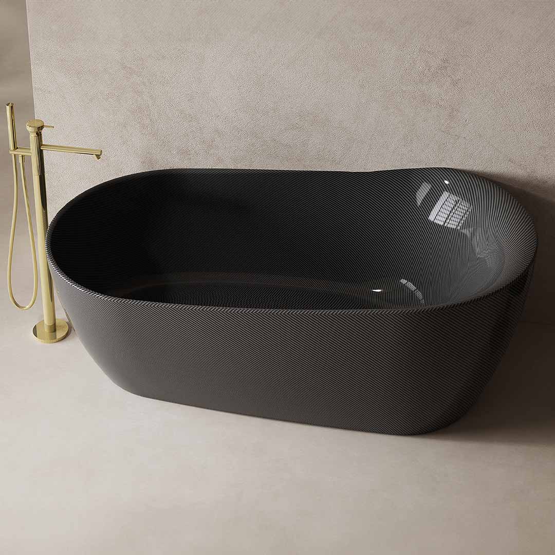 Cada de baie, freestanding, 1800x950x680 mm, negru, din fibra de carbon Twill, forma ovala, MonBlari