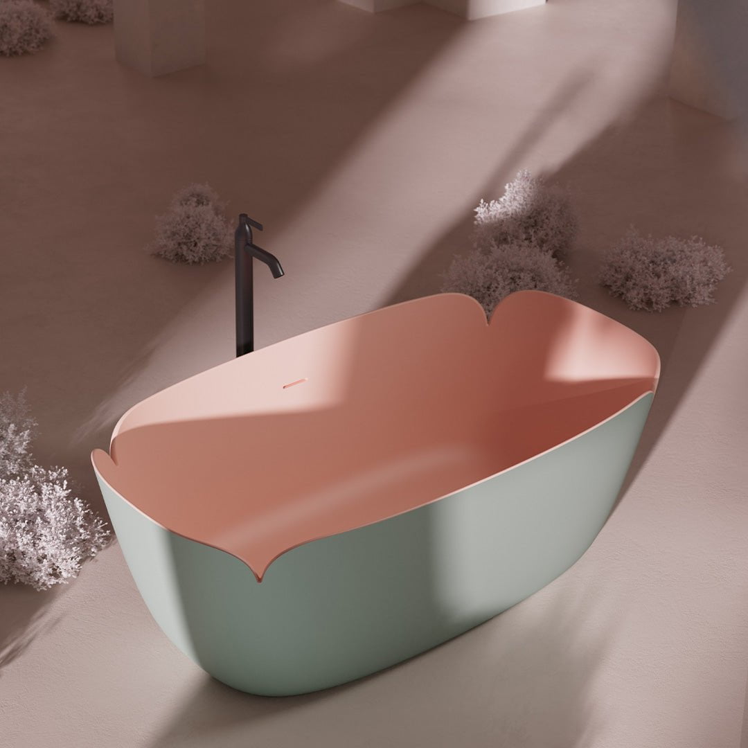 Cada de baie, freestanding, 1850x1000x650 mm, roz floral, compozit, forma ovala, MonBlari Flower