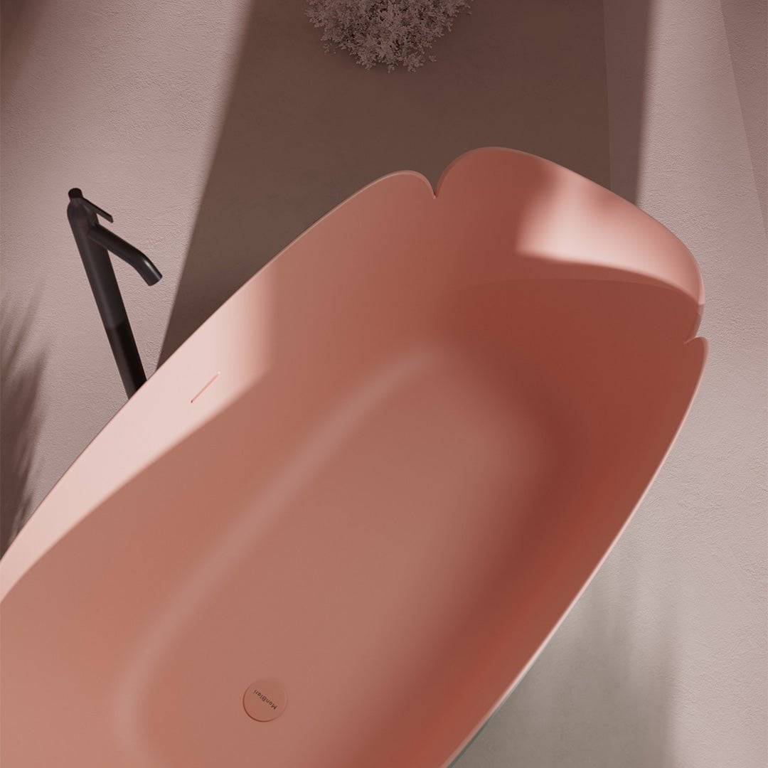 Cada de baie, freestanding, 1850x1000x650 mm, roz floral, compozit, forma ovala, MonBlari Flower