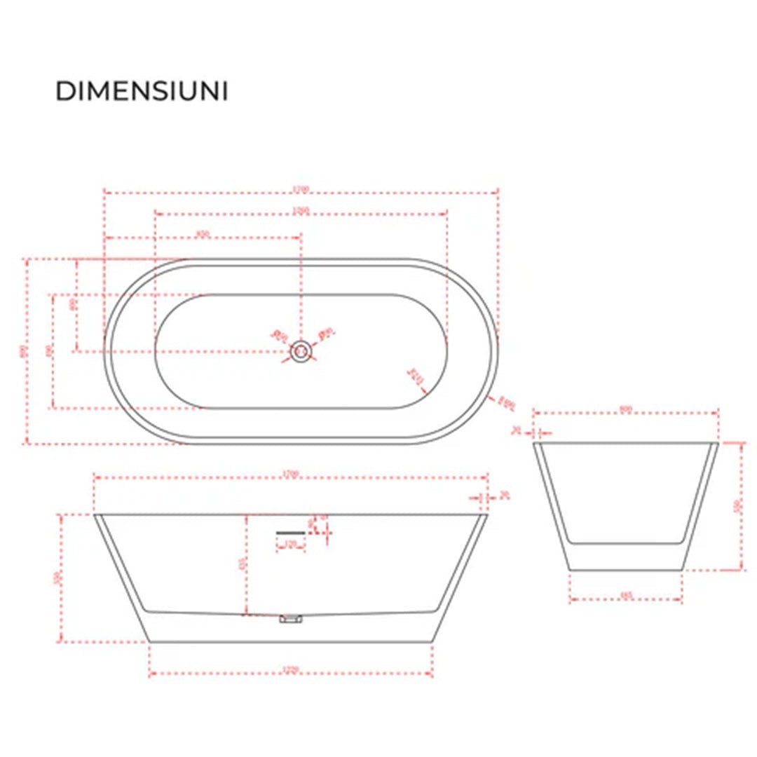 Cadă de baie freestanding Corsica, 170x80x55, alb lucios, cod 4042