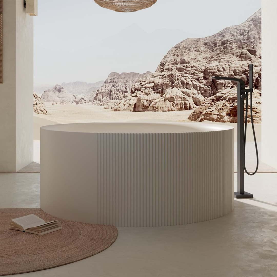 Cada de baie, freestanding, cu functie de jacuzzi, 1500x1500x600 mm, din acril, rotunda, alb lucios, MonBlari
