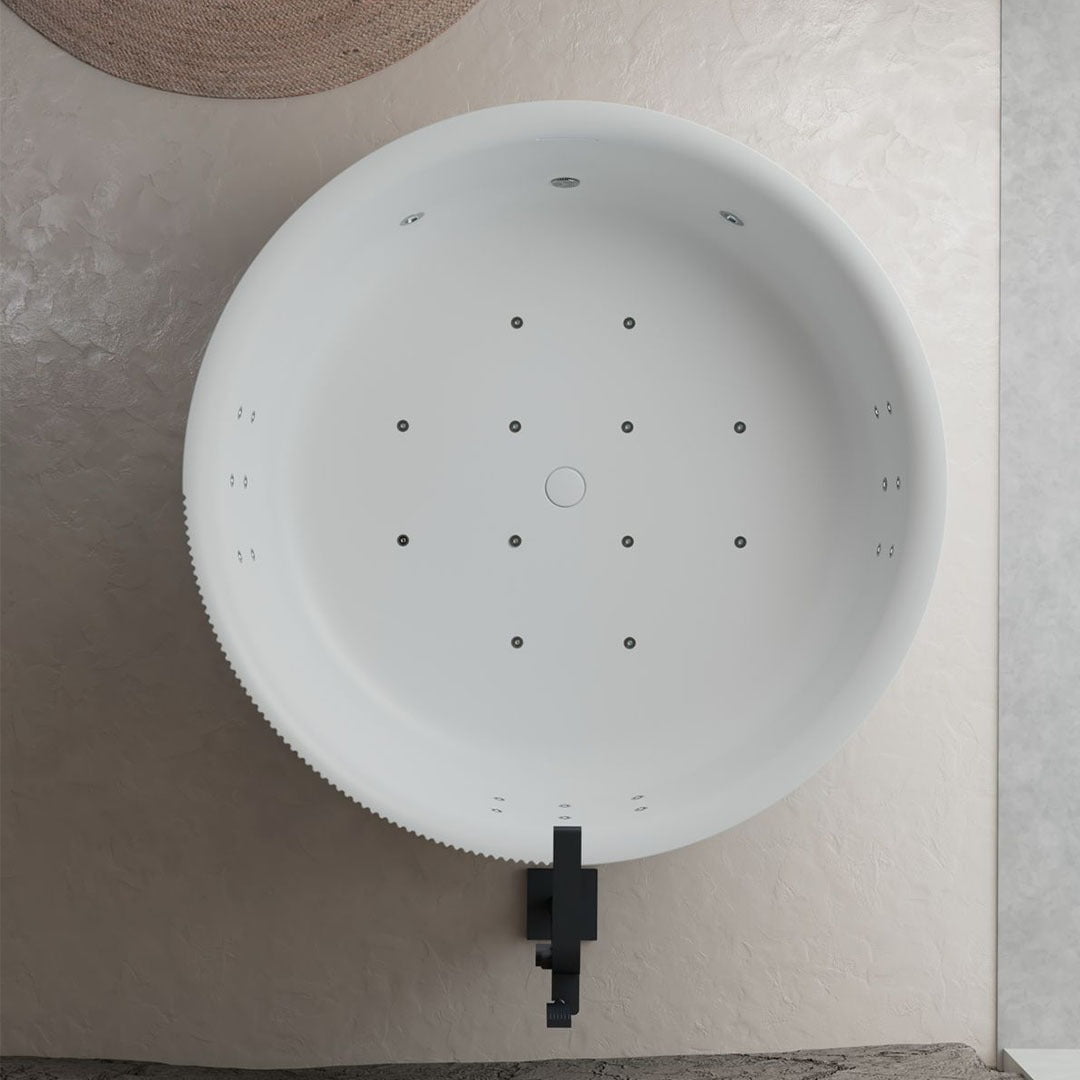 Cada de baie, freestanding, cu functie de jacuzzi, 1500x1500x600 mm, din acril, rotunda, alb lucios, MonBlari