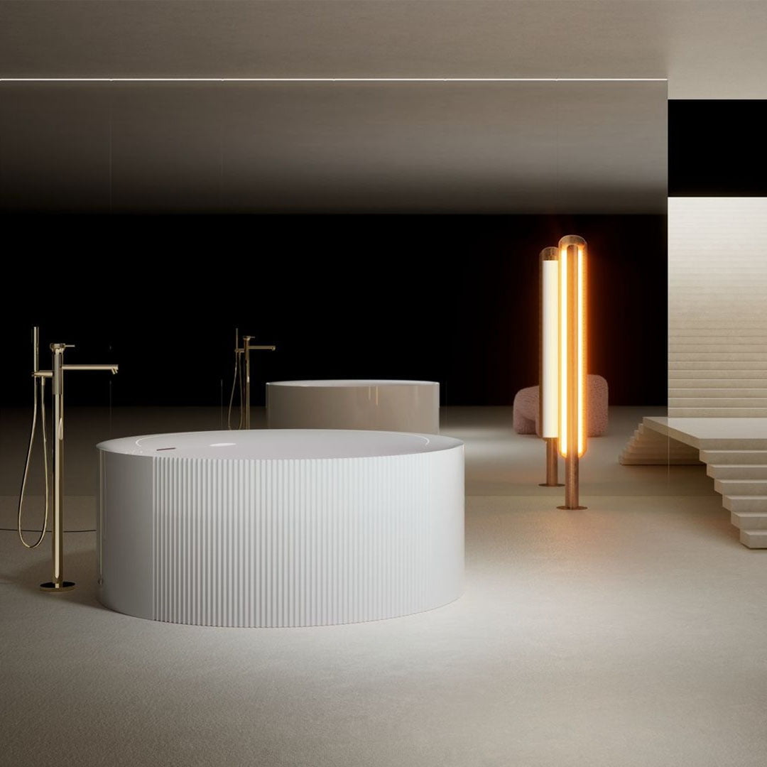 Cada de baie, freestanding, cu functie de jacuzzi, 1500x1500x600 mm, din acril, rotunda, alb lucios, MonBlari