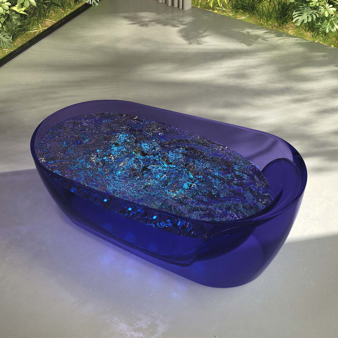 Cada de baie, freestanding, functie bideu, 1800x950x680 mm, din rasina, ovala, margine curbata, violet transparent, MonBlari
