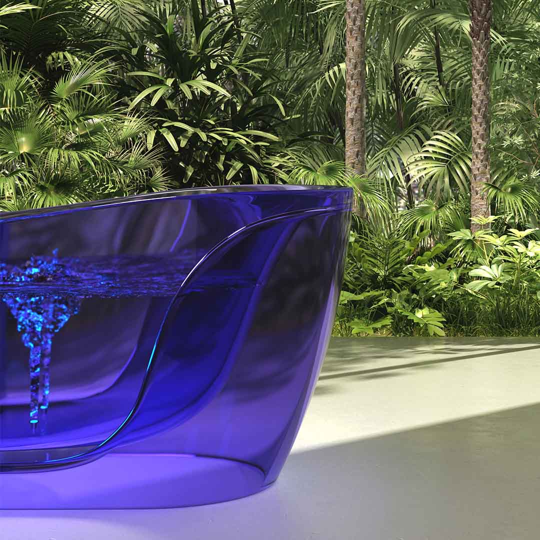 Cada de baie, freestanding, functie bideu, 1800x950x680 mm, din rasina, ovala, margine curbata, violet transparent, MonBlari