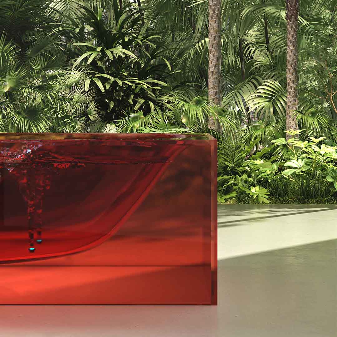 Cada de baie, freestanding, functie jacuzzi, 1700x800x550 mm, din rasina, dreptunghiulara, rosu transparent, MonBlari