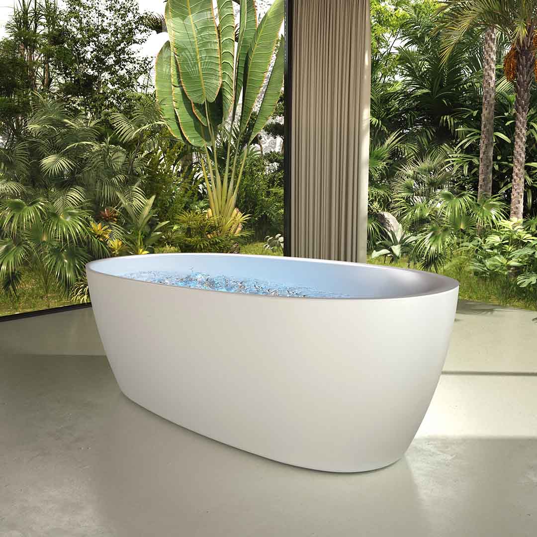 Cada de baie, freestanding, functie jacuzzi, 1700x800x630 mm, din compozit, ovala, alb mat, MonBlari