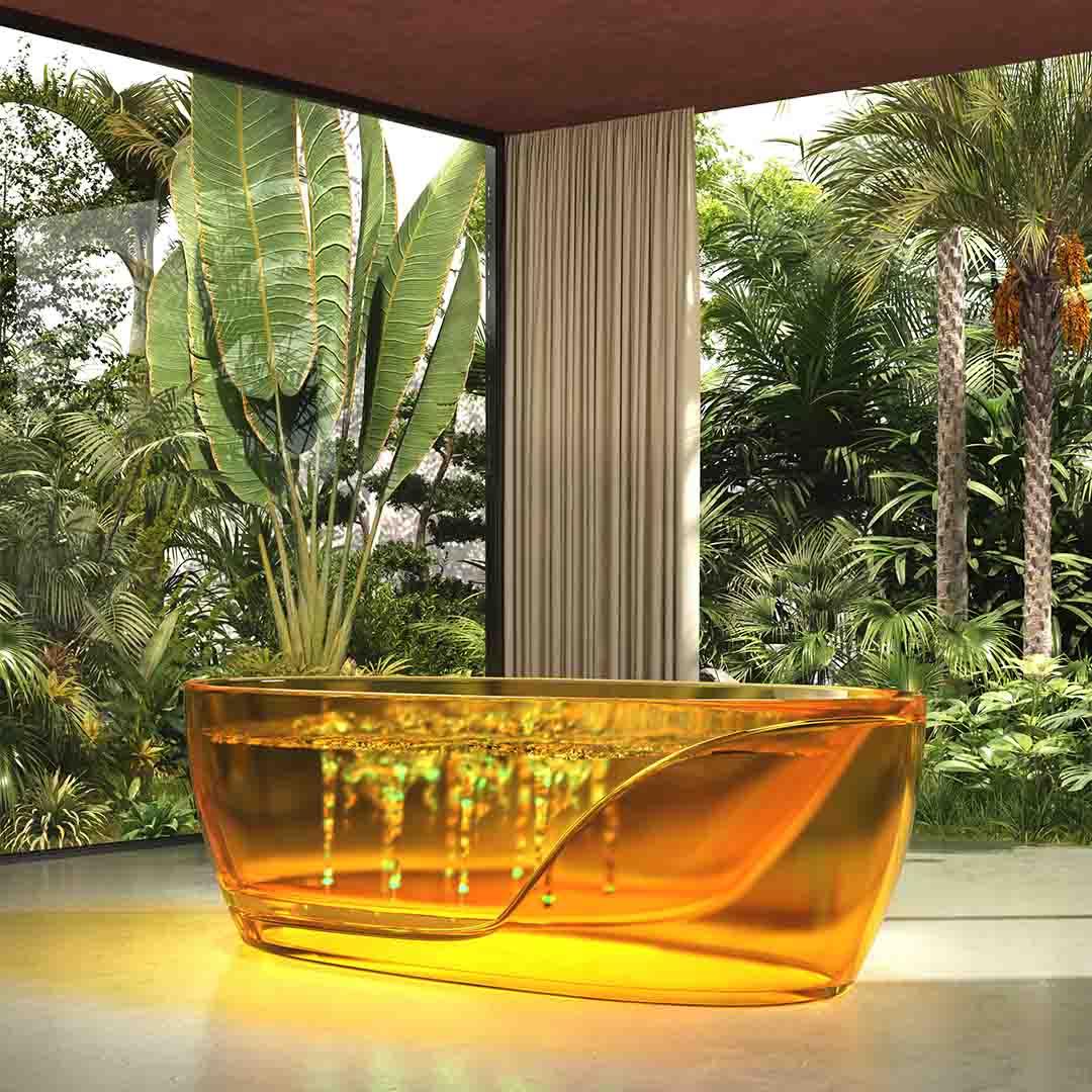 Cada de baie, freestanding, functie jacuzzi, 1700x800x630 mm, din rasina, ovala, galben transparent, MonBlari