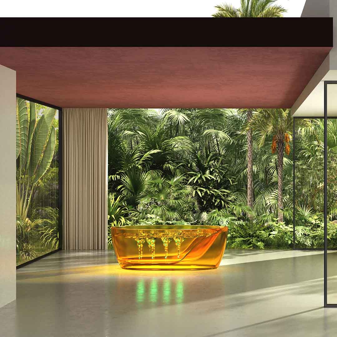 Cada de baie, freestanding, functie jacuzzi, 1700x800x630 mm, din rasina, ovala, galben transparent, MonBlari