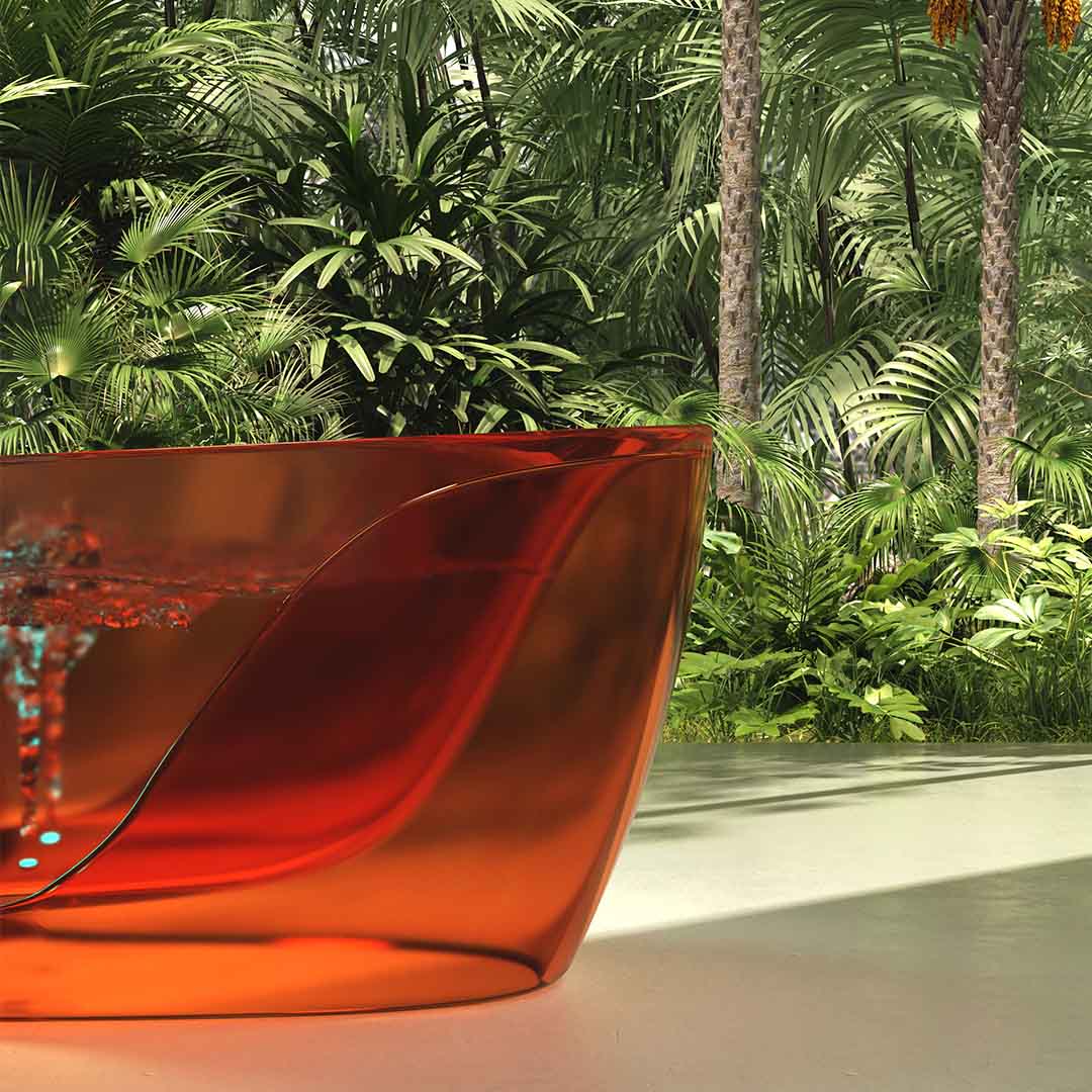 Cada de baie, freestanding, functie jacuzzi, 1700x800x630 mm, din rasina, ovala, portocaliu transparent, MonBlari