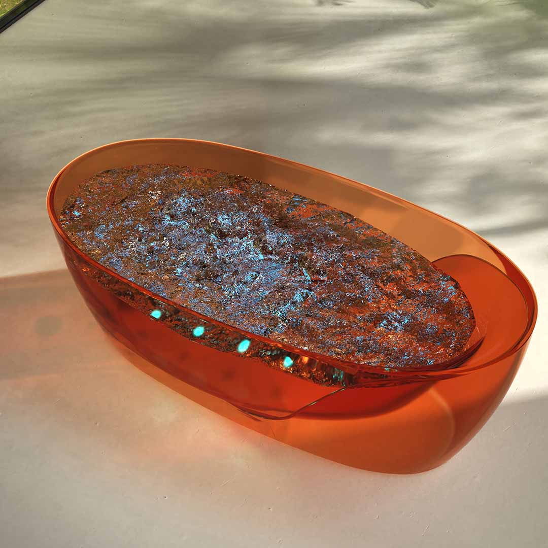 Cada de baie, freestanding, functie jacuzzi, 1700x800x630 mm, din rasina, ovala, portocaliu transparent, MonBlari