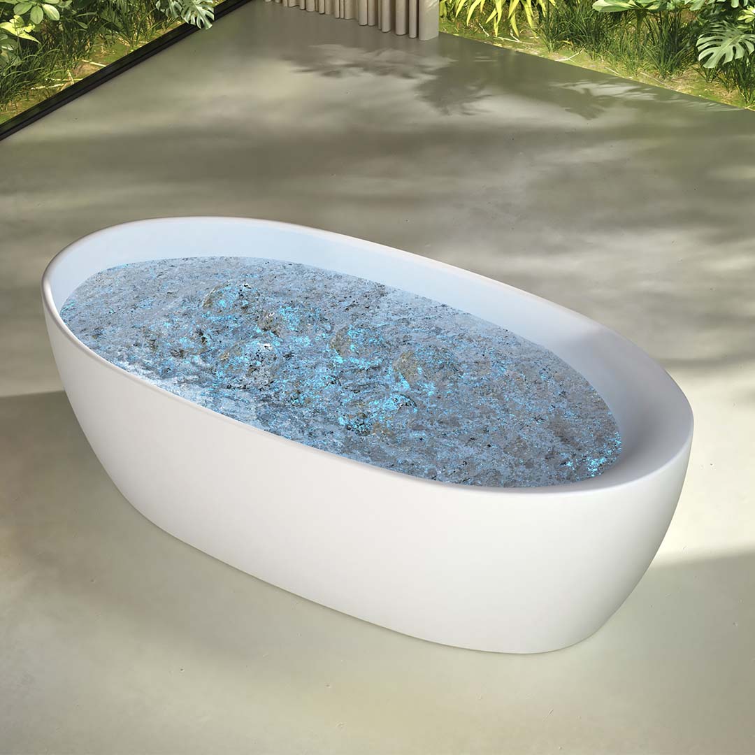 Cada de baie, freestanding, functie jacuzzi, 1700x850x550 mm, din compozit, ovala, alb mat, MonBlari