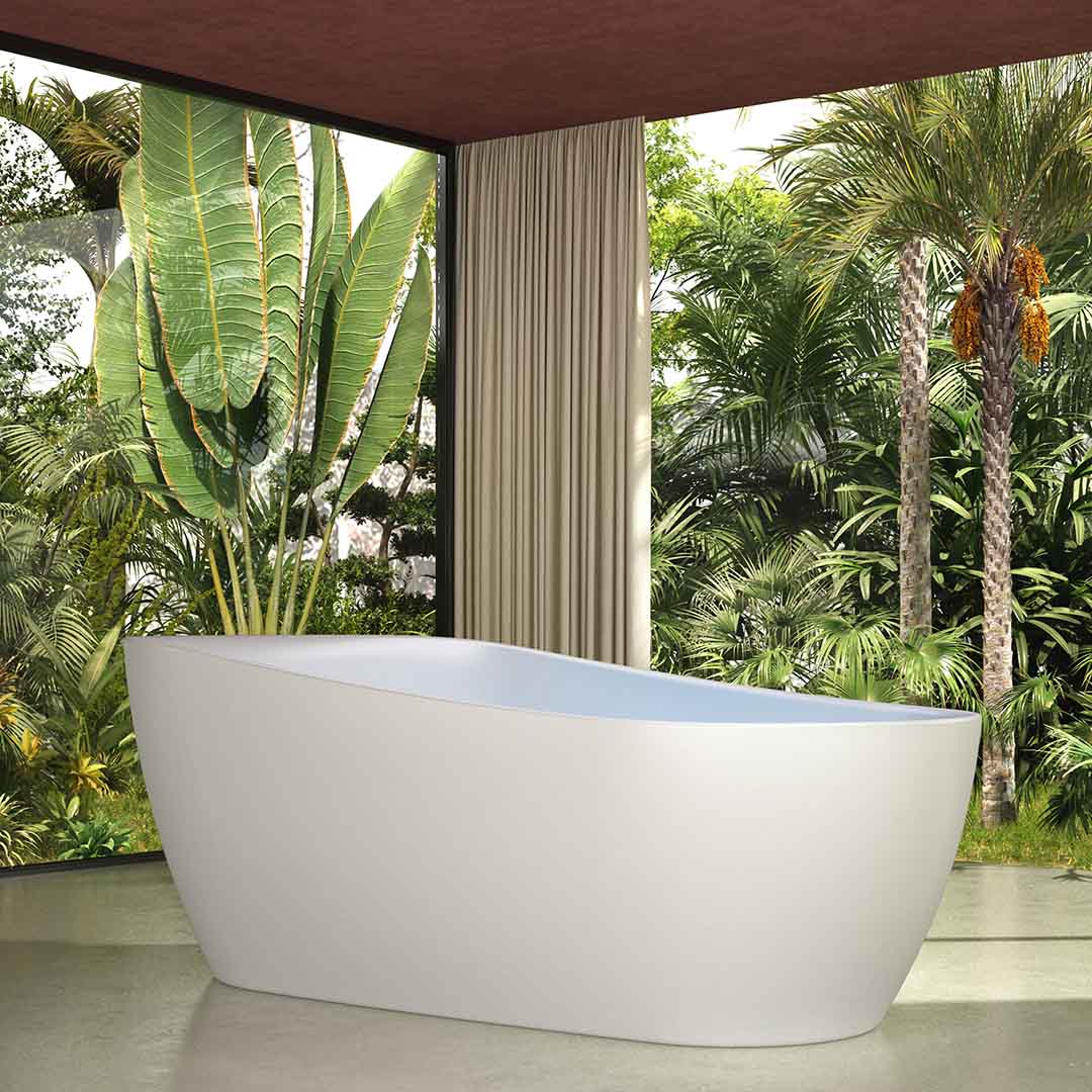 Cada de baie, freestanding, functie jacuzzi, 1800x950x680 mm, din compozit, ovala, margine curbata, alb mat, MonBlari