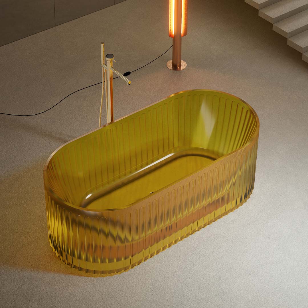 Cada de baie, freestanding, ovala, din rasina, galben transparent, finisaj mat, MonBlari