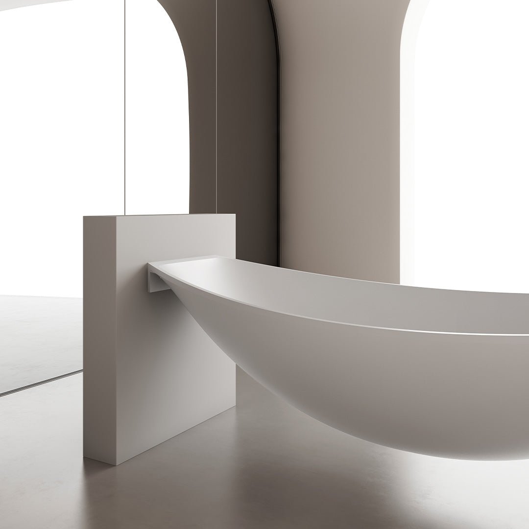 Cada de baie, freestanding suspendata, 1800x800x680, din compozit, ovala, alb mat, MonBlari