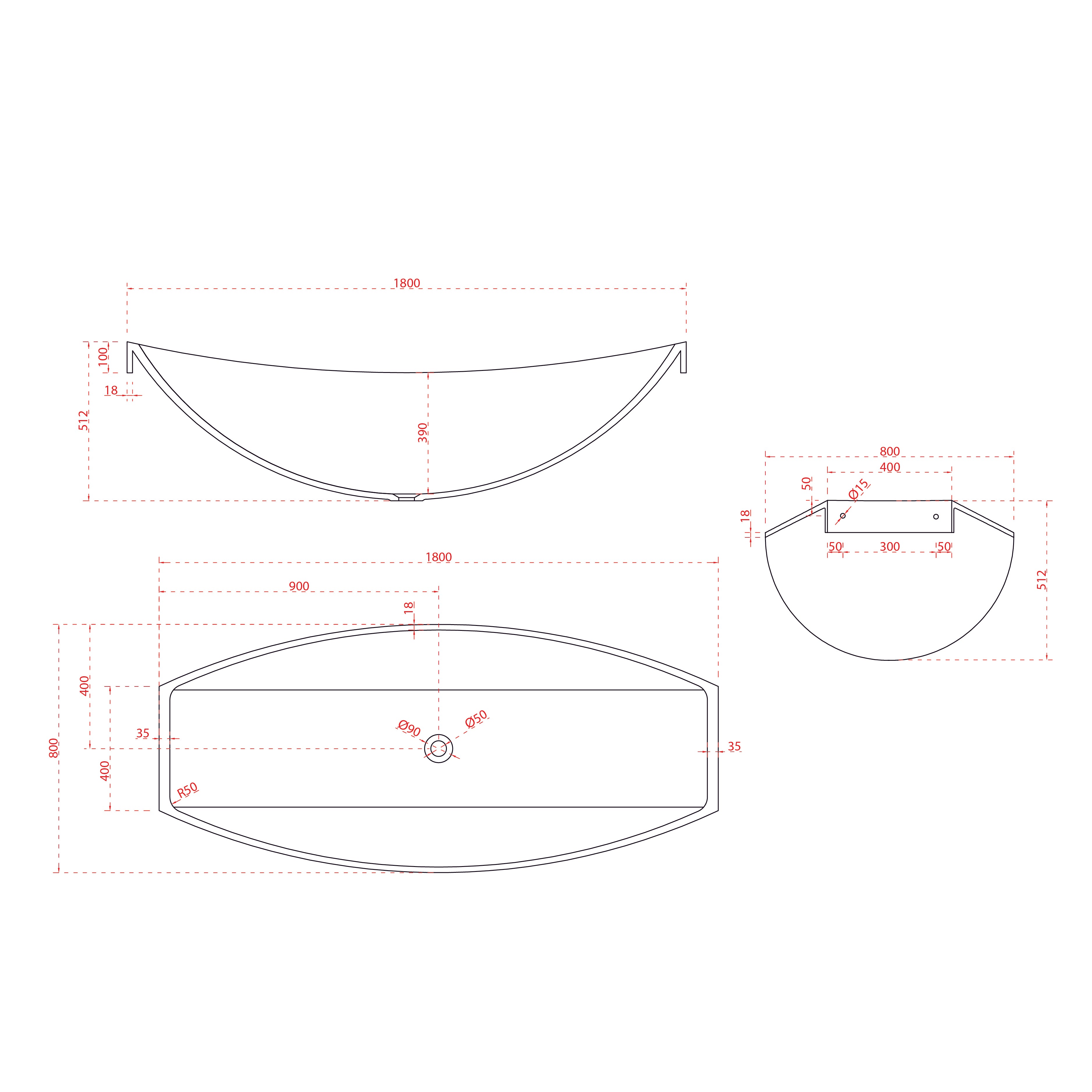 Cada de baie, freestanding suspendata, 1800x800x680, din compozit, ovala, alb mat, MonBlari