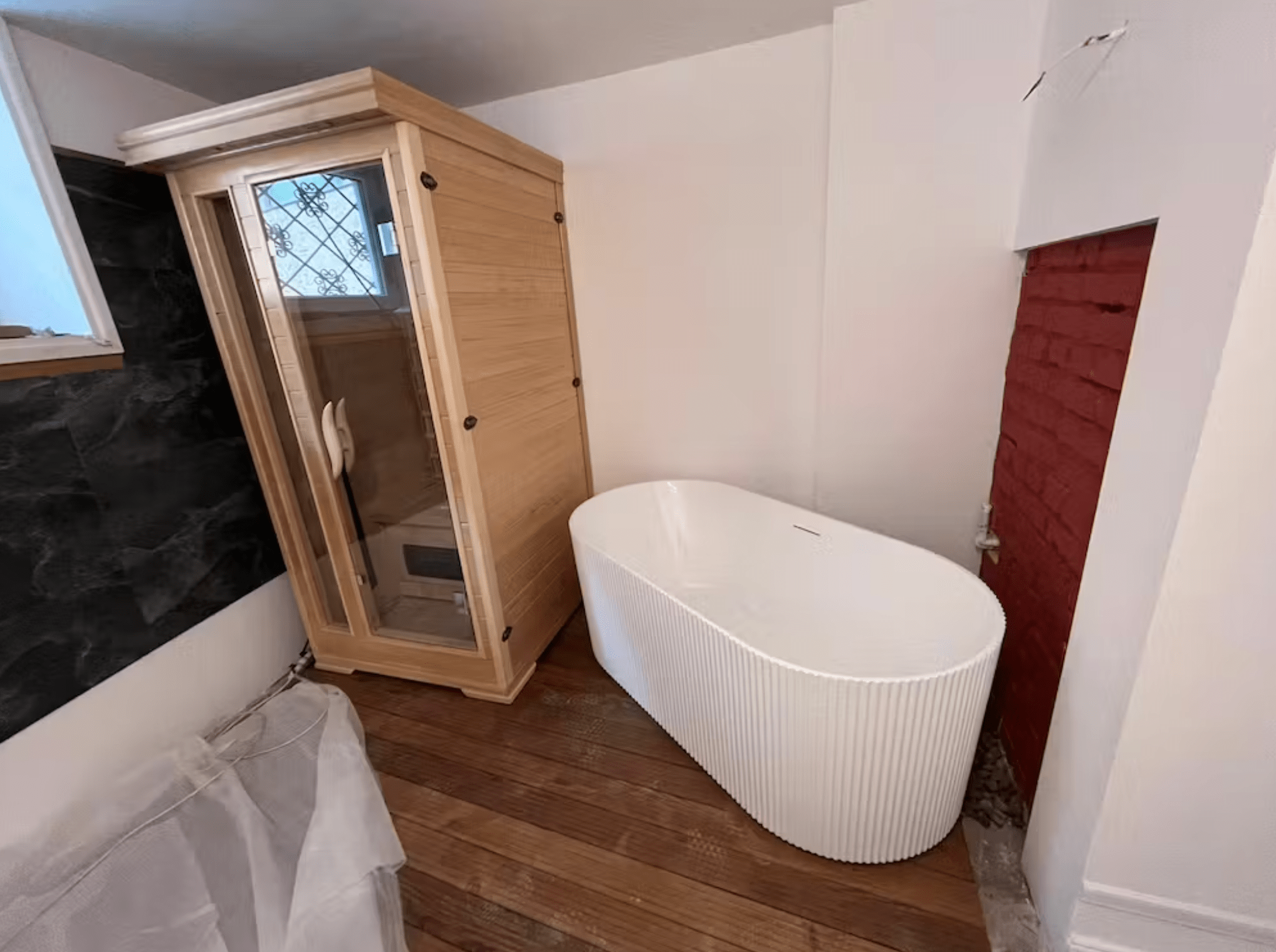 Cadă freestanding Fresco, cu iluminare LED, 150x75x58 cm, alb lucios, cod 4020