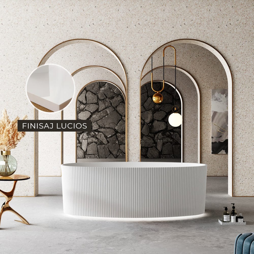 Cadă freestanding ovală Gloria, cu iluminare LED, 170x85x58 cm, alb lucios, cod G4012