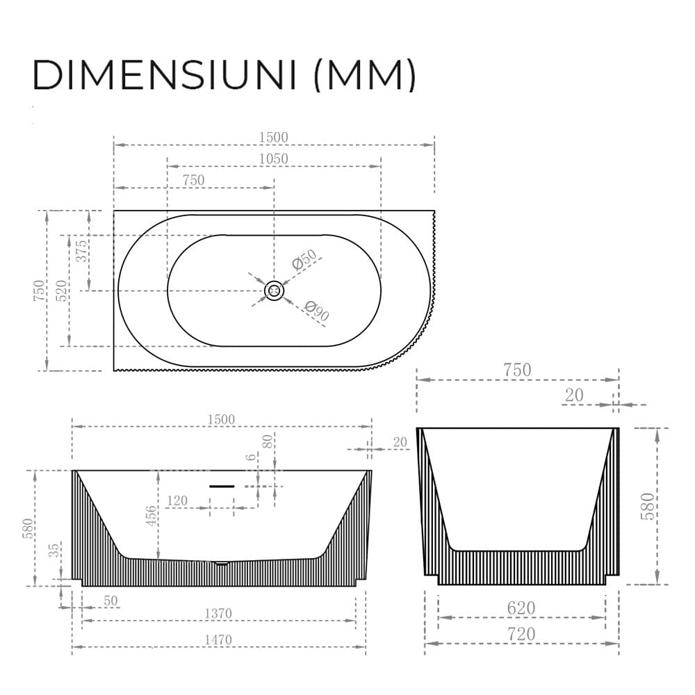 Cadă pe colț Andalusia, cu iluminare LED, 150x75x58 cm, alb lucios, colț perete stânga, cod 4021