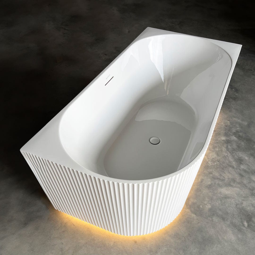 Cadă pe colț Rinascita, cu iluminare LED, 150x75x58 cm, alb lucios, cod 4005, colt perete dreapta