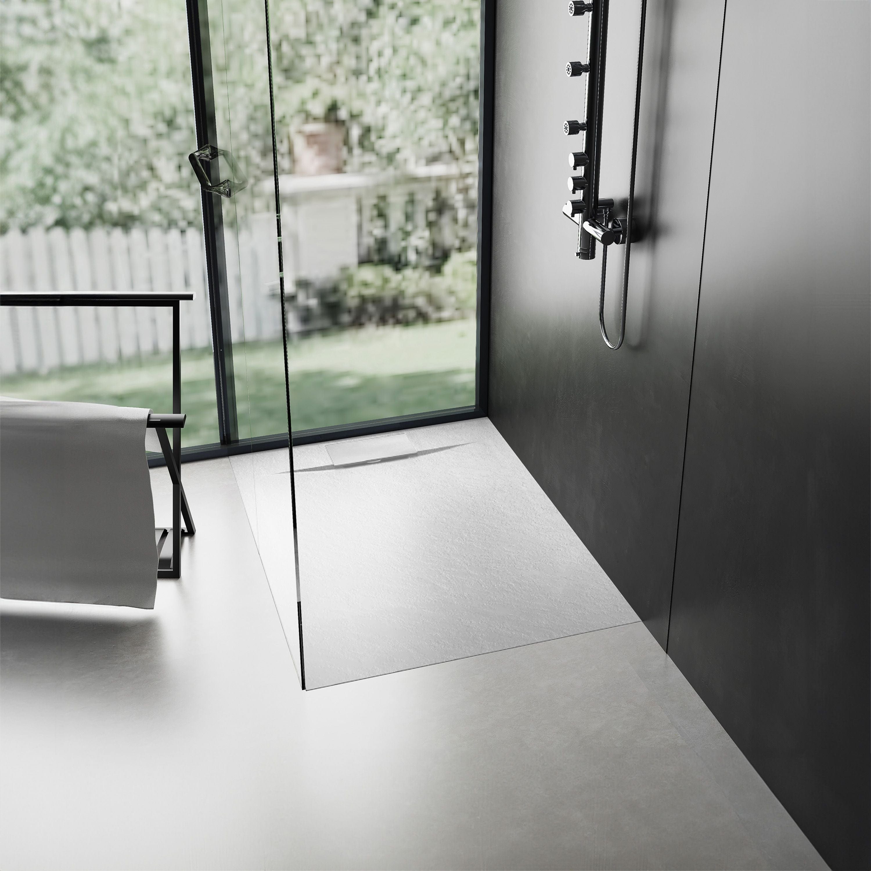 Cădiță de duș Rea Bazalt, profil jos, alb, 90x90 cm