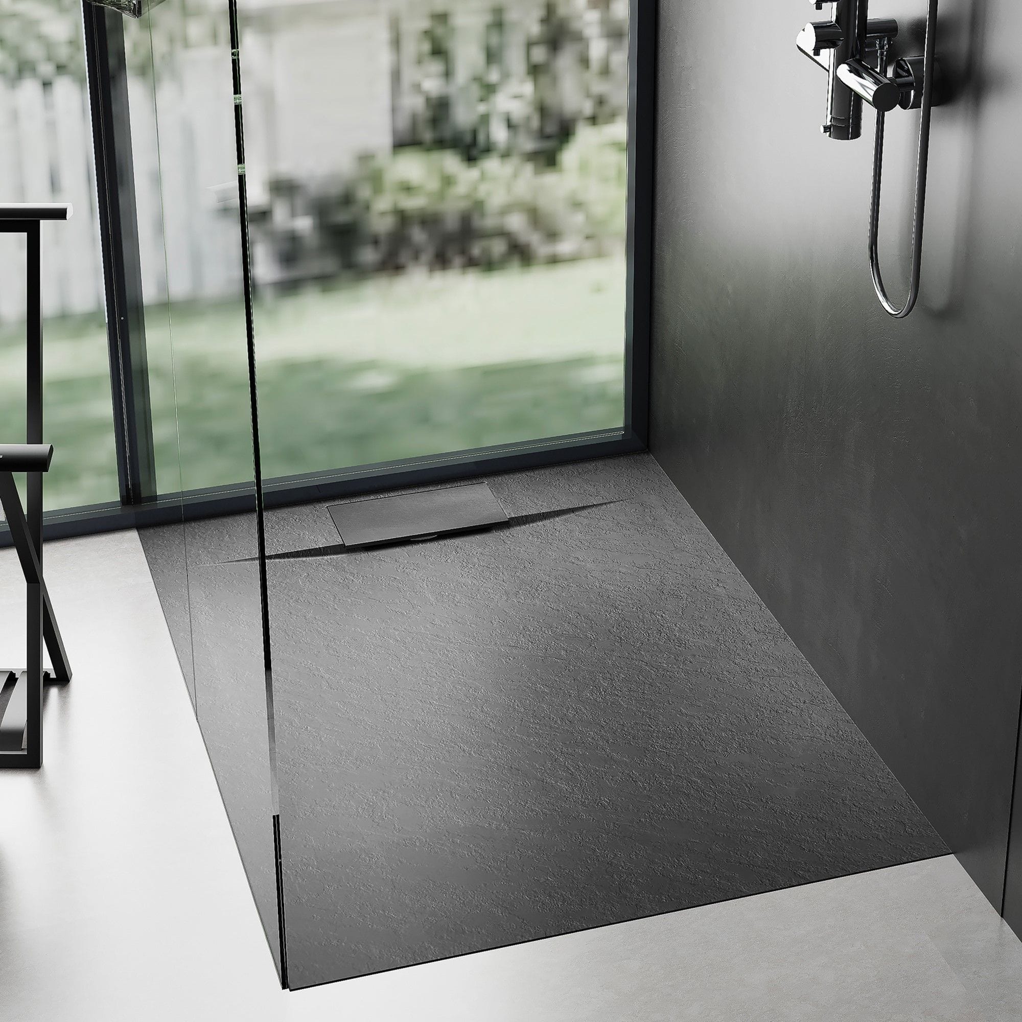 Cădiță de duș Rea Bazalt, profil jos, negru, 90x90 cm