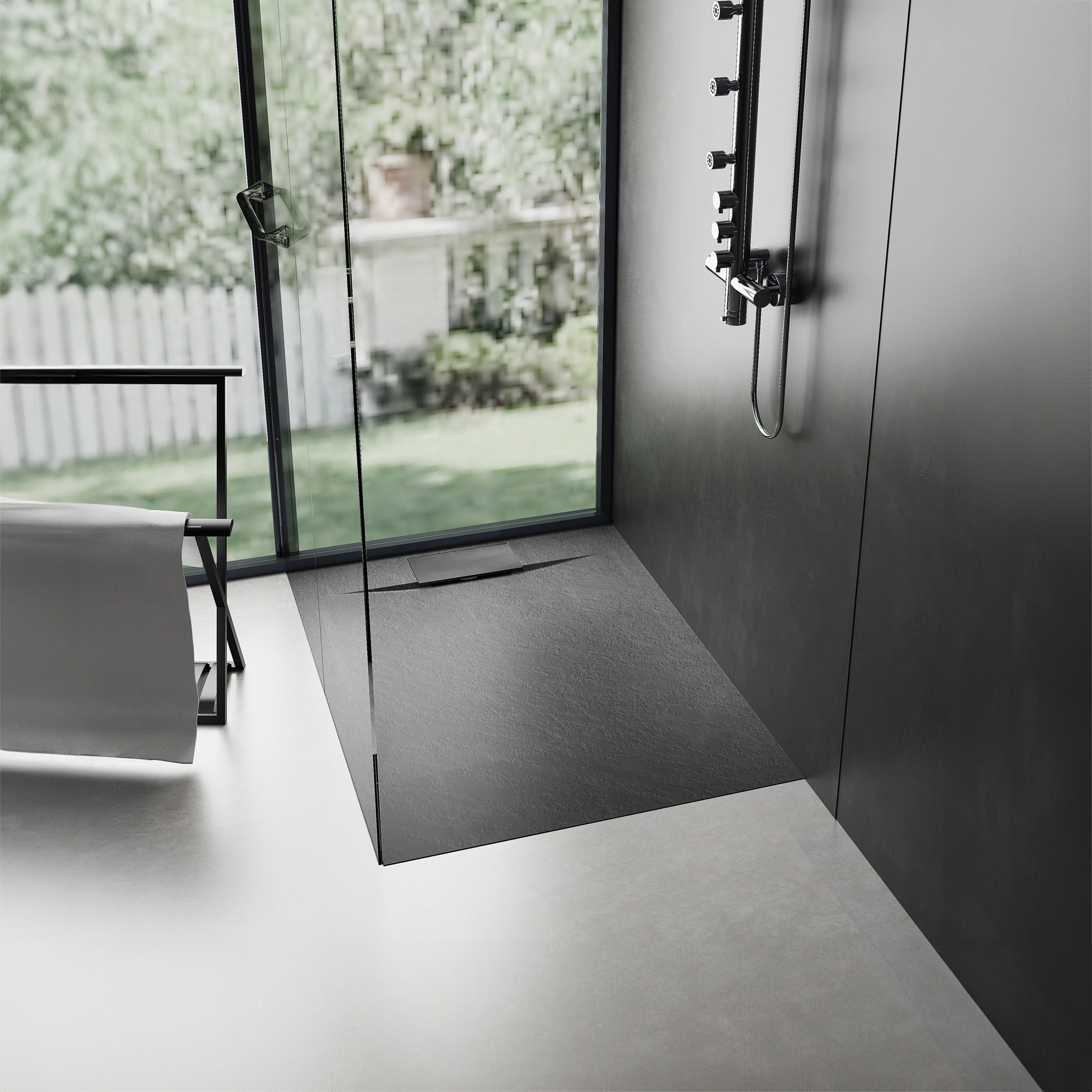 Cădiță de duș Rea Bazalt, profil jos, negru, 90x90 cm