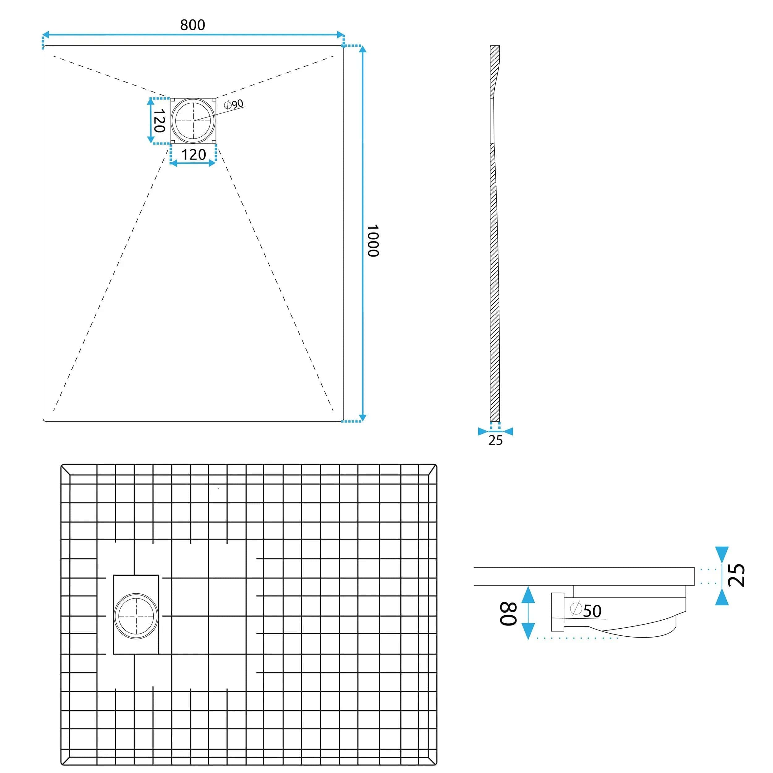 Cădiță de duș Rea Magnum Carrara, alb, 80x100 cm