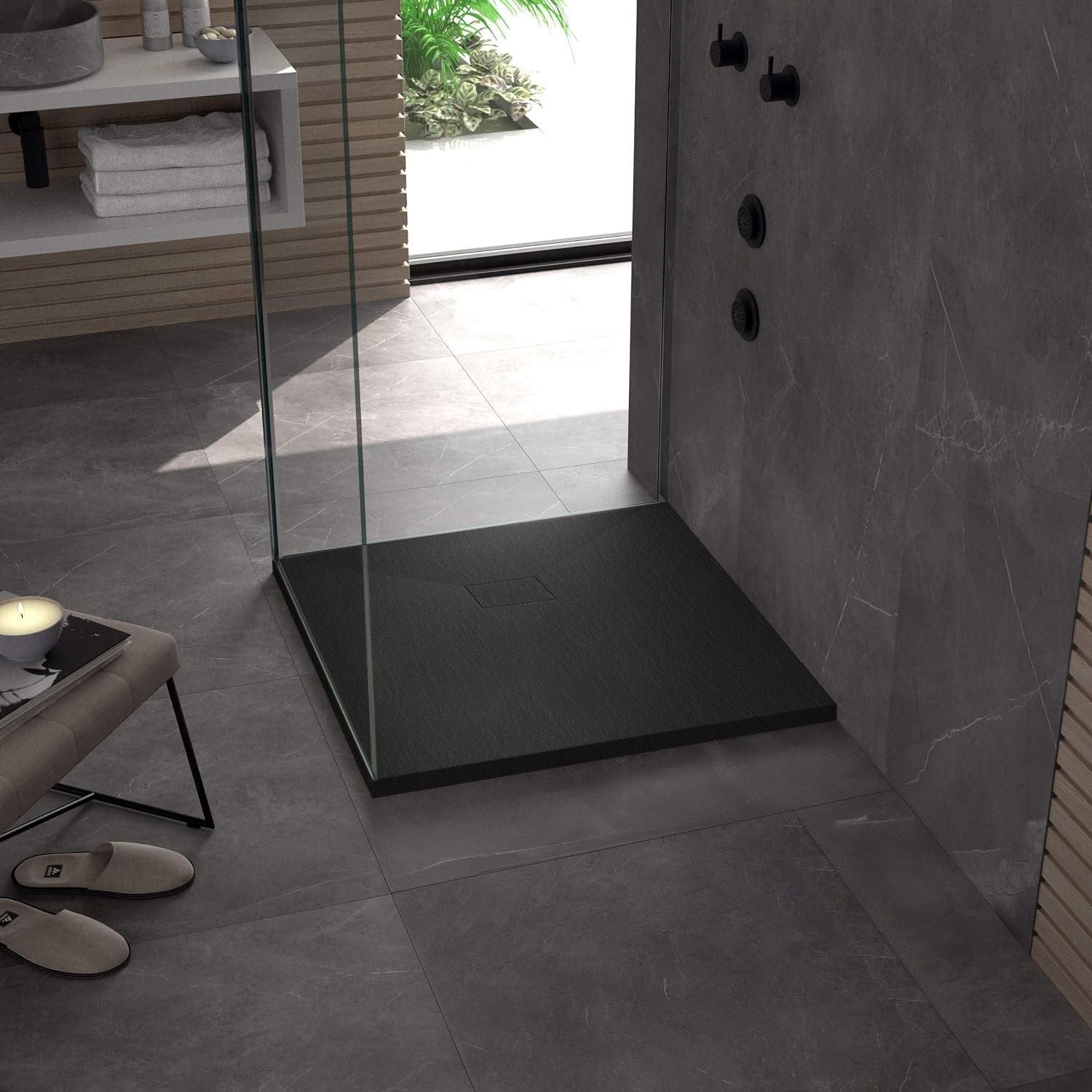 Cădiță de duș Rea Magnum, profil jos, negru, 90x90 cm